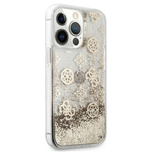 Заредете изображение във визуализатора на галерията – Original Case GUESS Peony Liquid Glitter Hardcase GUHCP13XLGPEGO for Iphone 13 Pro Max gold
