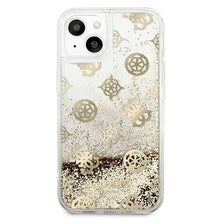 Заредете изображение във визуализатора на галерията – Original Case GUESS Peony Liquid Glitter Hardcase GUHCP13MLGPEGO for Iphone 13 gold
