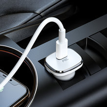 Заредете изображение във визуализатора на галерията – Borofone Car charger BZ12B Lasting Power - Type C - PD QC 3.0 18W 3A with Type C to Lightning cable white
