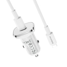 Заредете изображение във визуализатора на галерията – Borofone Car charger BZ12B Lasting Power - Type C - PD QC 3.0 18W 3A with Type C to Lightning cable white
