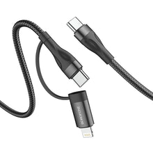 Заредете изображение във визуализатора на галерията – Borofone Cable BX61 Source 2 in 1 - Type C to Type C + Lightning - PD 20W/60W 3A 1 metre black
