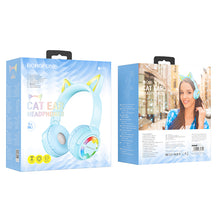 Заредете изображение във визуализатора на галерията – Borofone Headphones BO15 Cat Ear bluetooth blue
