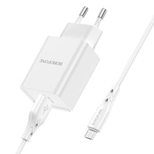 Заредете изображение във визуализатора на галерията – Borofone Wall charger BN5 Sunlight - USB - QC 3.0 18W with USB to Micro USB cable white

