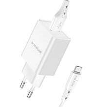 Заредете изображение във визуализатора на галерията – Borofone Wall charger BN5 Sunlight - USB - QC 3.0 18W with USB to Micro USB cable white
