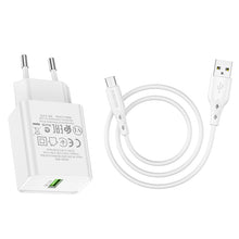 Заредете изображение във визуализатора на галерията – Borofone Wall charger BN5 Sunlight - USB - QC 3.0 18W with USB to Micro USB cable white
