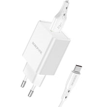 Заредете изображение във визуализатора на галерията – Borofone Wall charger BN5 Sunlight - USB - QC 3.0 18W with USB to Type C cable white
