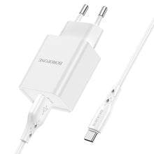 Заредете изображение във визуализатора на галерията – Borofone Wall charger BN5 Sunlight - USB - QC 3.0 18W with USB to Type C cable white
