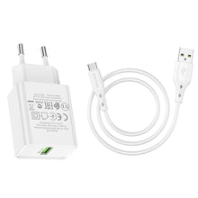 Заредете изображение във визуализатора на галерията – Borofone Wall charger BN5 Sunlight - USB - QC 3.0 18W with USB to Type C cable white
