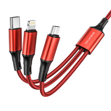 Заредете изображение във визуализатора на галерията – Borofone Cable BX50 Fresco 3 in 1 - USB to Type C, Micro USB, Lightning - 2,4A 1 metre red
