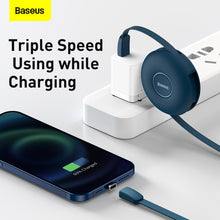 Заредете изображение във визуализатора на галерията – Baseus Cable Zinc Magnetic 3 in 1 - Type C to Micro USB, Lightning, Type C - 20W 1 metre (CAMLC-03) blue
