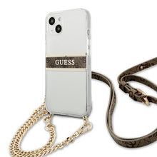Заредете изображение във визуализатора на галерията – Original Case GUESS 4G Brown Strap Gold Chain GUHCP13MKC4GBGO for Iphone 13 Transparent
