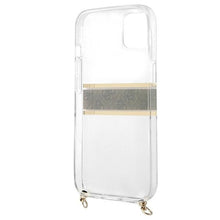 Заредете изображение във визуализатора на галерията – Original Case GUESS 4G Brown Strap Gold Chain GUHCP13MKC4GBGO for Iphone 13 Transparent
