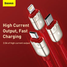 Заредете изображение във визуализатора на галерията – Baseus Cable Year of the Tiger 3 in 1 - USB to Type C, Lightning, Micro USB - 3,5A 1,2 metres (CASX010009) red
