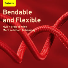 Заредете изображение във визуализатора на галерията – Baseus Cable Year of the Tiger 3 in 1 - USB to Type C, Lightning, Micro USB - 3,5A 1,2 metres (CASX010009) red

