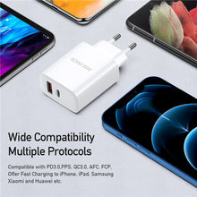 Заредете изображение във визуализатора на галерията – Wall charger Dux Ducis C70 - USB + Type C - PD 20W QC 3.0 18W 3A white
