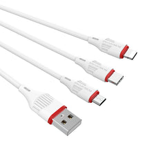 Заредете изображение във визуализатора на галерията – Borofone Cable BX17 Enjoy 3 in 1 - USB to Type C, Micro USB, Lightning - 2,4A 1 metre white
