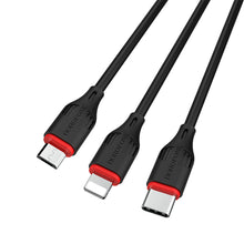 Заредете изображение във визуализатора на галерията – Borofone Cable BX17 Enjoy 3 in 1 - USB to Type C, Micro USB, Lightning - 2,4A 1 metre black
