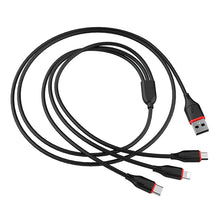 Заредете изображение във визуализатора на галерията – Borofone Cable BX17 Enjoy 3 in 1 - USB to Type C, Micro USB, Lightning - 2,4A 1 metre black
