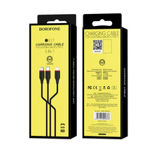 Заредете изображение във визуализатора на галерията – Borofone Cable BX17 Enjoy 3 in 1 - USB to Type C, Micro USB, Lightning - 2,4A 1 metre black
