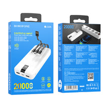 Заредете изображение във визуализатора на галерията – Borofone Power Bank 20000mAh BJ20A Mobile - 2xUSB - with 3 in 1 Micro USB, Type C, Lightning cable white
