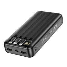 Заредете изображение във визуализатора на галерията – Borofone Power Bank 20000mAh BJ20A Mobile - 2xUSB - with 3 in 1 Micro USB, Type C, Lightning cable black
