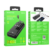 Заредете изображение във визуализатора на галерията – Borofone Power Bank 20000mAh BJ20A Mobile - 2xUSB - with 3 in 1 Micro USB, Type C, Lightning cable black
