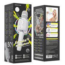 Заредете изображение във визуализатора на галерията – Borofone Karaoke Microphone Bluetooth BF1 Rhyme white
