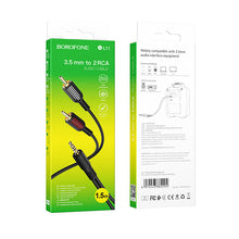 Заредете изображение във визуализатора на галерията – Borofone Cable BL11 - jack 3,5mm to 2x RCA (cinch) - 1,5 metres black
