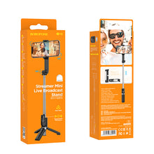 Заредете изображение във визуализатора на галерията – Borofone Selfie Stick BY9 Streamer bluetooth with tripod and remote control black
