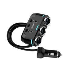 Заредете изображение във визуализатора на галерията – Car Cigarette Lighter Socket Splitter B39 Type C - 3 sockets + 2xUSB - 3,1A with display and cable

