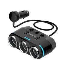 Заредете изображение във визуализатора на галерията – Car Cigarette Lighter Socket Splitter B39 Type C - 3 sockets + 2xUSB - 3,1A with display and cable
