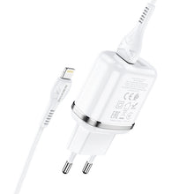 Заредете изображение във визуализатора на галерията – Borofone Wall charger DBN4 Aspiring - 2xUSB - 2,4A with USB to Lightning cable white
