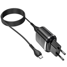 Заредете изображение във визуализатора на галерията – Borofone Wall charger DBN4 Aspiring - 2xUSB - 2,4A with USB to Micro USB cable black
