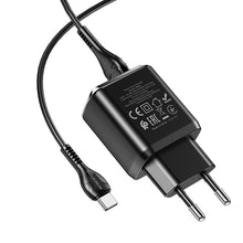 Заредете изображение във визуализатора на галерията – Borofone Wall charger DBN6 Charmer - 2xUSB - QC 3.0 18W 3A with USB to Type C cable black
