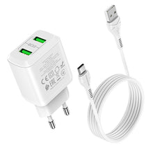 Заредете изображение във визуализатора на галерията – Borofone Wall charger DBN6 Charmer - 2xUSB - QC 3.0 18W 3A with USB to Type C cable white
