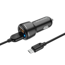 Заредете изображение във визуализатора на галерията – Borofone Car charger BZ17 Core - 2xUSB - QC 3.0 18W with USB to Micro USB cable black
