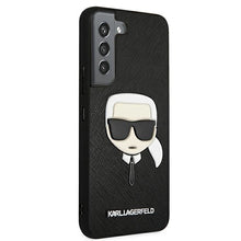 Заредете изображение във визуализатора на галерията – Original KARL LAGERFELD Case Saffiano Ikonik Karl`s Head KLHCS22MSAKHBK for Samsung Galaxy S22 Plus Black
