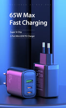 Заредете изображение във визуализатора на галерията – Wall charger Dux Ducis C110 Super Si - USB + 2xType C - PD 65W 5A black
