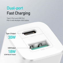 Заредете изображение във визуализатора на галерията – Wall charger Dux Ducis C80 Super Si - USB + Type C - PD 30W QC 3.0 18W 3A white
