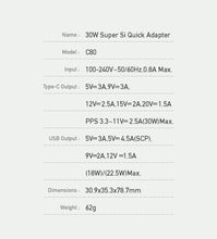 Заредете изображение във визуализатора на галерията – Wall charger Dux Ducis C80 Super Si - USB + Type C - PD 30W QC 3.0 18W 3A white
