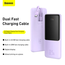 Заредете изображение във визуализатора на галерията – Baseus Power Bank 10000mAh Elf - Type C - 22,5W with Type C and Lightning cables (PPJL010005) purple
