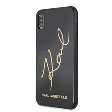Заредете изображение във визуализатора на галерията – Original KARL LAGERFELD Case Signature Glitter Hardcase KLHCI65DLKSBK for Iphone XS Max Black
