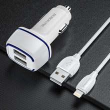Заредете изображение във визуализатора на галерията – Borofone Car charger BZ14 Max - 2xUSB - 2,4A with USB to Lightning cable white
