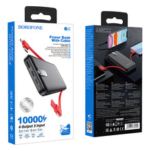 Заредете изображение във визуализатора на галерията – Borofone Power Bank 10000mAh BJ2 Buena - 1xUSB - with Micro USB, Type C + Lightning cables black
