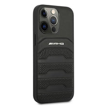Заредете изображение във визуализатора на галерията – Original AMG Case Leather Debossed Lines AMHCP13LGSEBK for Iphone 13 Pro Black
