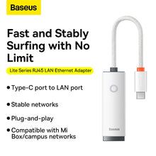 Заредете изображение във визуализатора на галерията – Baseus Adapter Lite Series - Type C to RJ45 - 1000 Mbps (WKQX000302) white
