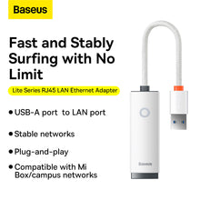 Заредете изображение във визуализатора на галерията – Baseus Adapter Lite Series - USB to RJ45 - 1000 Mbps (WKQX000102) white
