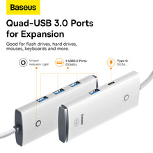 Заредете изображение във визуализатора на галерията – Baseus Adapter HUB - USB to 4xUSB3.0 - 1 meter (WKQX030102) white
