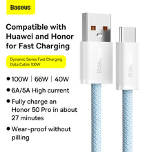 Заредете изображение във визуализатора на галерията – Baseus Cable Dynamic - USB to Type C - 100W 5A 1 metre (CALD000603) blue
