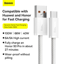 Заредете изображение във визуализатора на галерията – Baseus Cable Dynamic - USB to Type C - 100W 5A 1 metre (CALD000602) white
